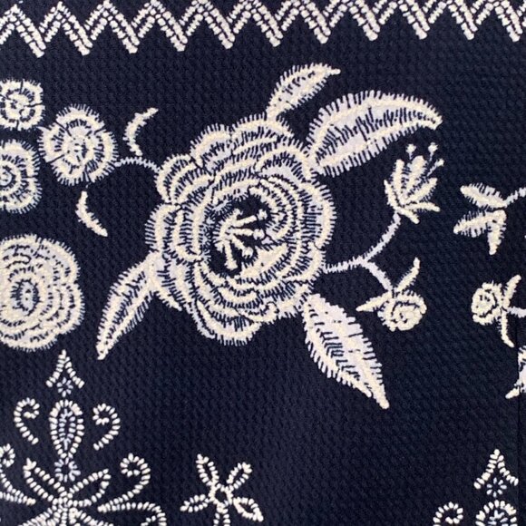 Enfocus Studio Sleeveless Stretch Textured Dress Sz 12 Navy w/ White Floral 110i - Picture 6 of 8